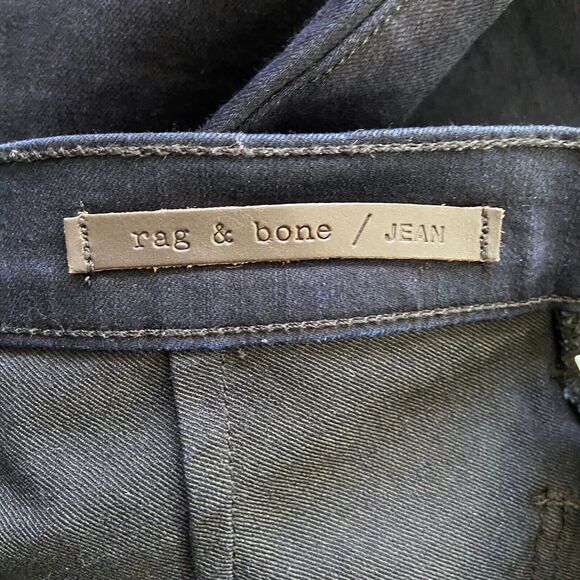 Rag & Bone The Trench Skinny Jeans Size 27 Midnight Blue/Black Lamb Leather Trim - Picture 5 of 8